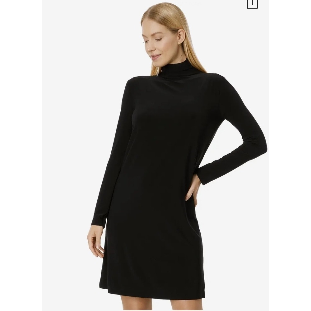 Norma Kamali Black Velvet Turtleneck Swing Dress Pockets Quiet Luxury XS